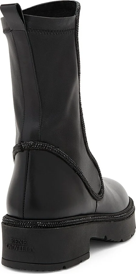 Women's Crystal Decorated Combat Boots - Black Calf Jet Hematite - Size 6 - Image 3
