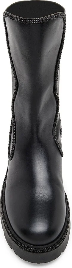 Women's Crystal Decorated Combat Boots - Black Calf Jet Hematite - Size 6 - Image 4