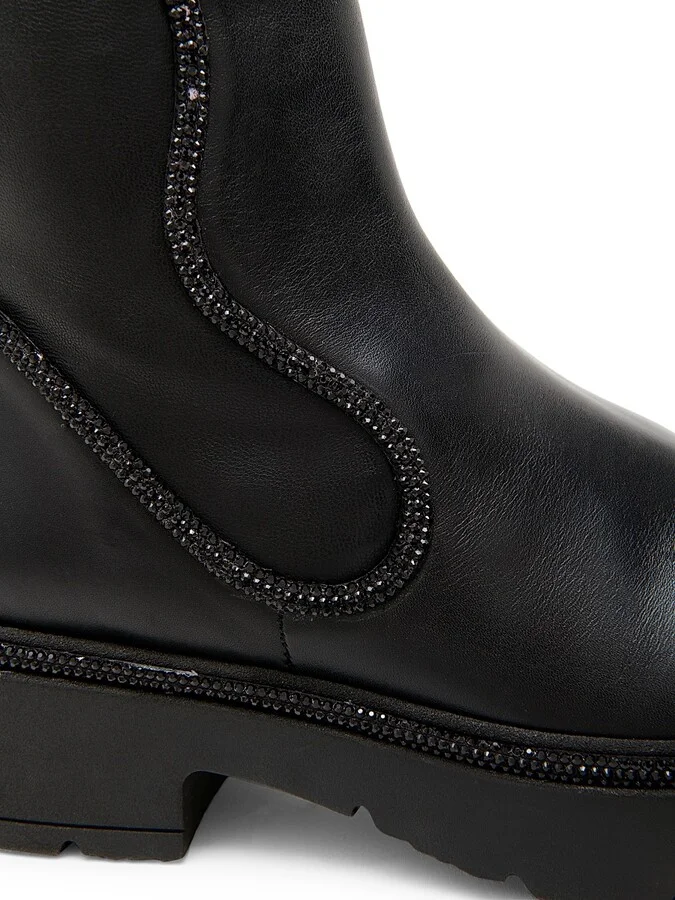 Women's Crystal Decorated Combat Boots - Black Calf Jet Hematite - Size 6 - Image 5