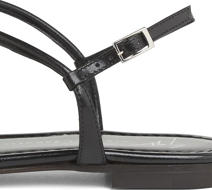 Women's Crystal-Embellished Leather T-Strap Sandals - Nero - Size 7 - Image 6