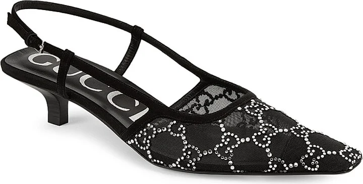 Women's Crystal-Embellished Slingback Sandals - Nero - Size 6.5 - Image 2