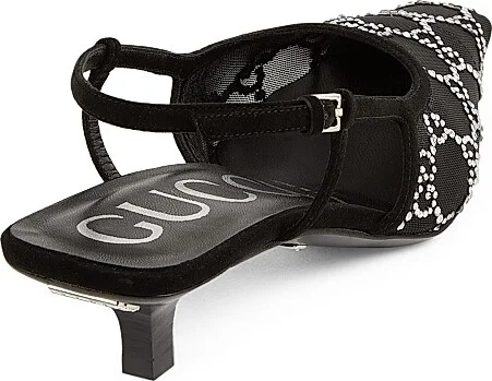 Women's Crystal-Embellished Slingback Sandals - Nero - Size 6.5 - Image 3