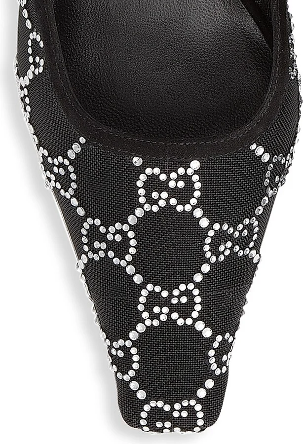 Women's Crystal-Embellished Slingback Sandals - Nero - Size 6.5 - Image 4
