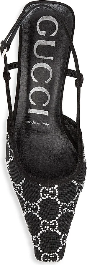 Women's Crystal-Embellished Slingback Sandals - Nero - Size 6.5 - Image 5