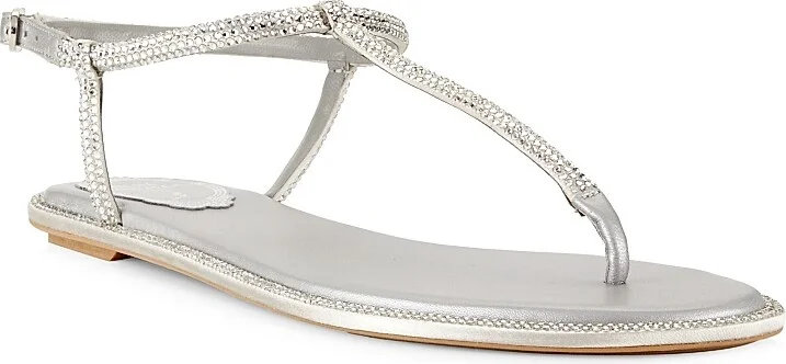Women's Crystal-Embellished T-Strap Sandals - Grey - Size 6 - Image 2