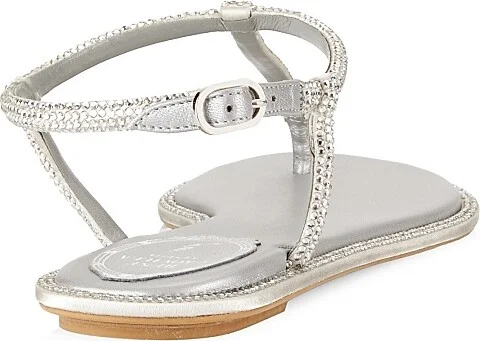 Women's Crystal-Embellished T-Strap Sandals - Grey - Size 6 - Image 3
