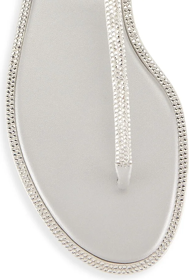 Women's Crystal-Embellished T-Strap Sandals - Grey - Size 6 - Image 4