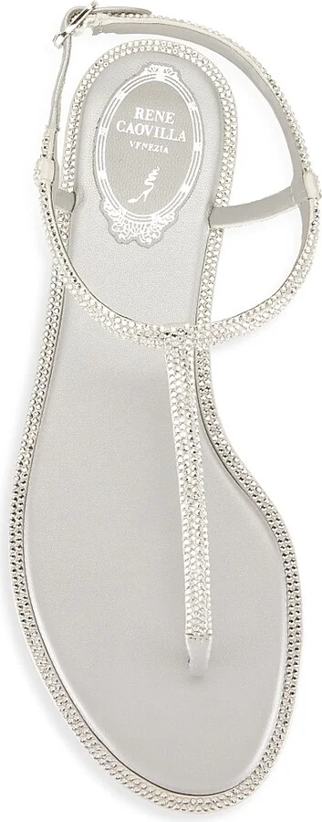 Women's Crystal-Embellished T-Strap Sandals - Grey - Size 6 - Image 5