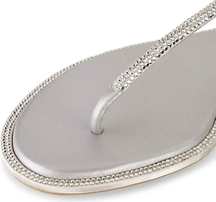 Women's Crystal-Embellished T-Strap Sandals - Grey - Size 6 - Image 6