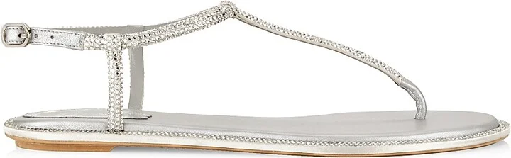 Women's Crystal-Embellished T-Strap Sandals - Grey - Size 6