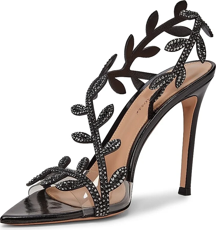 Women's Crystal Flavia 105MM Leather Sandals - Transparent Black - Size 6 - Image 2