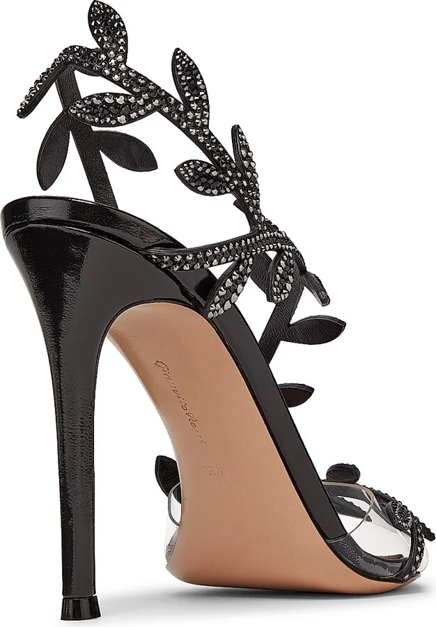 Women's Crystal Flavia 105MM Leather Sandals - Transparent Black - Size 6 - Image 3