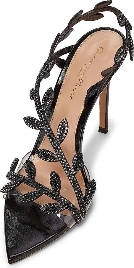 Women's Crystal Flavia 105MM Leather Sandals - Transparent Black - Size 6 - Image 4