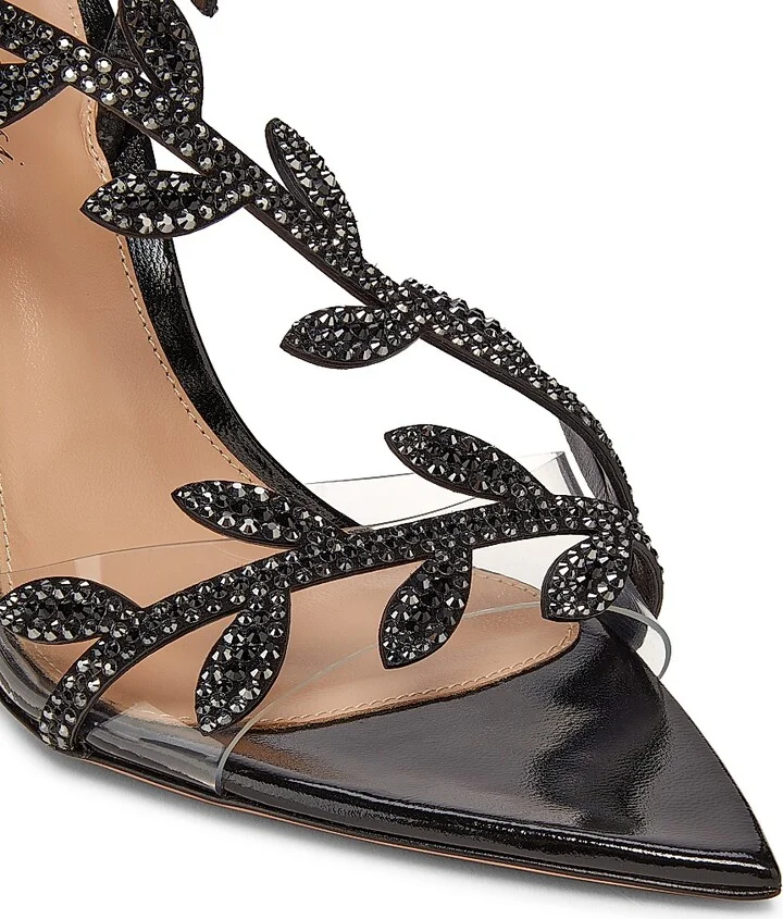Women's Crystal Flavia 105MM Leather Sandals - Transparent Black - Size 6 - Image 5