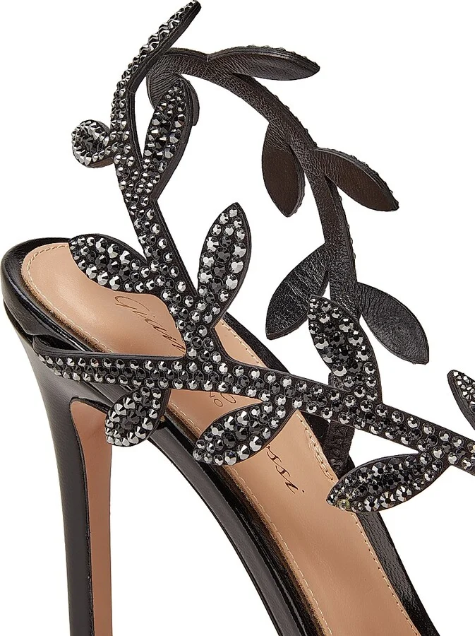 Women's Crystal Flavia 105MM Leather Sandals - Transparent Black - Size 6 - Image 6