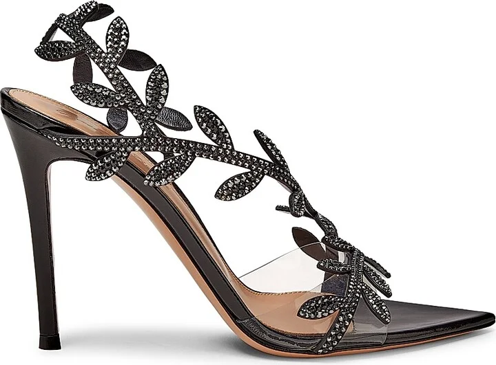 Women's Crystal Flavia 105MM Leather Sandals - Transparent Black - Size 6