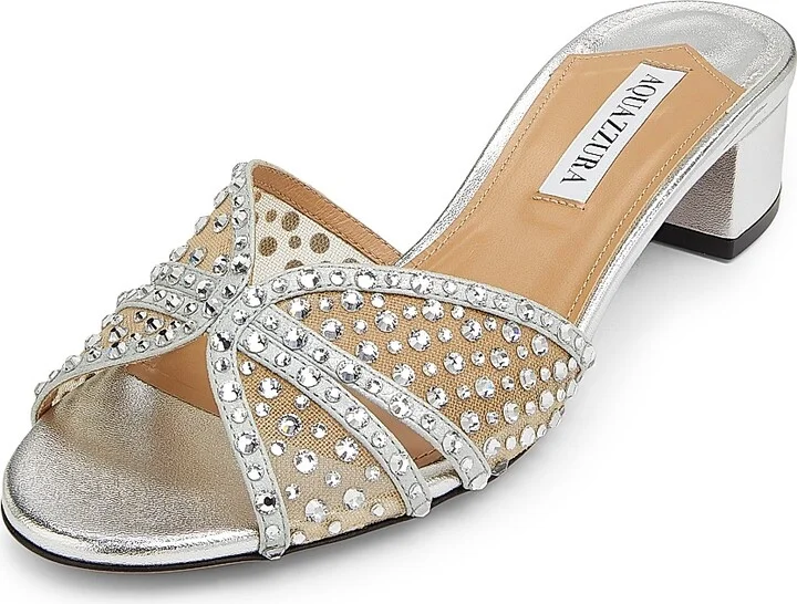 Women's Crystal Lover 35MM Mules - Silver - Size 5 - Image 2
