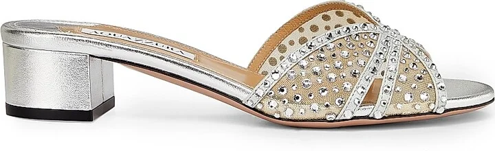 Women's Crystal Lover 35MM Mules - Silver - Size 5