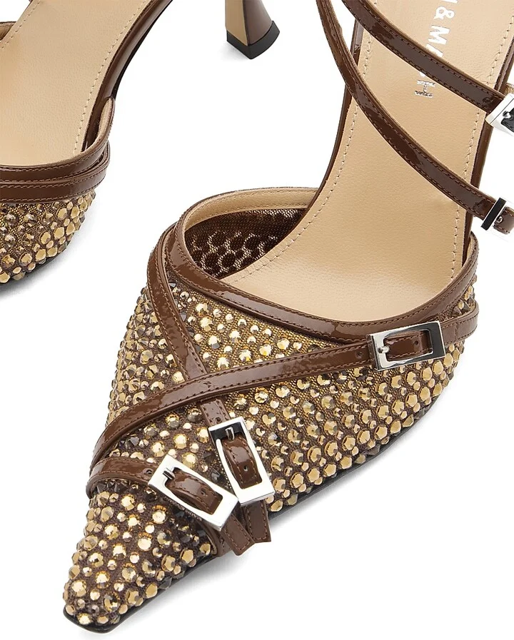 Women's Crystal Net Leather 85MM Heel Sandals - Brown Smoked Topaz - Size 6.5 - Image 5