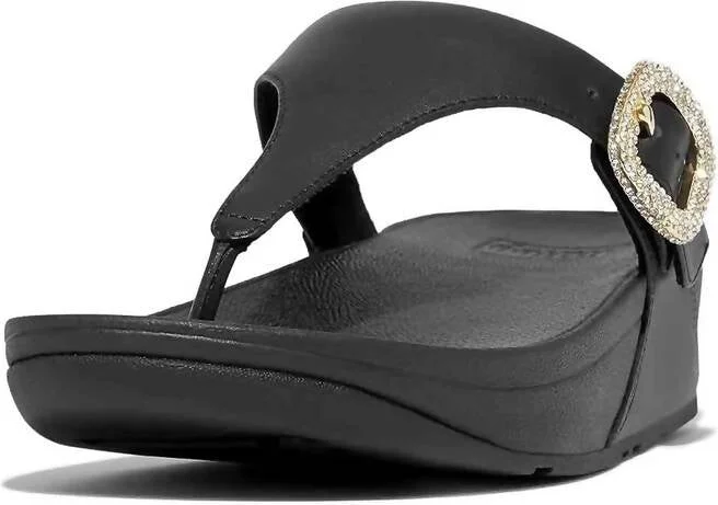 Women's Crystal Tong Buckle Platform Flip Flop In Black