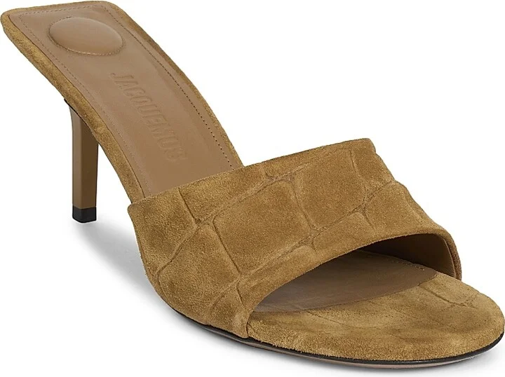 Women's Cubisto 70MM Embossed Suede Mules - Camel - Size 5 - Image 2