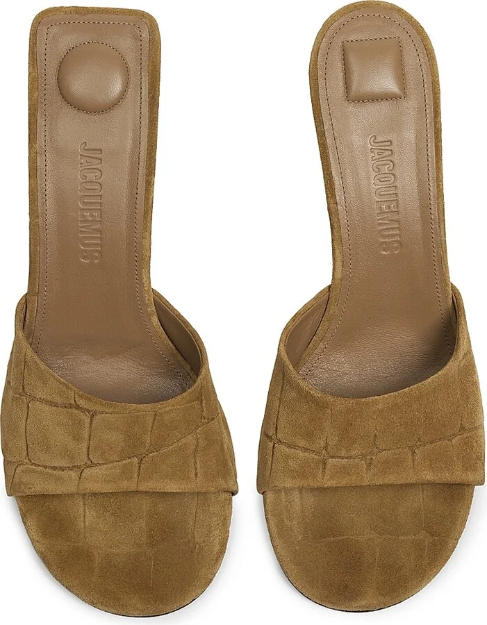 Women's Cubisto 70MM Embossed Suede Mules - Camel - Size 5 - Image 4