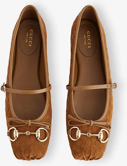 Womens Cuoio Dafne Gg-Monogram Horsebit Canvas Ballerina Pumps Eur 36 / 3 Uk Women - Image 2