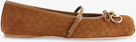 Womens Cuoio Dafne Gg-Monogram Horsebit Canvas Ballerina Pumps Eur 36 / 3 Uk Women