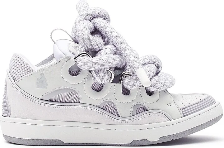 Women's Curb Sneakers In Leather With Snake Laces - White - Size 4
