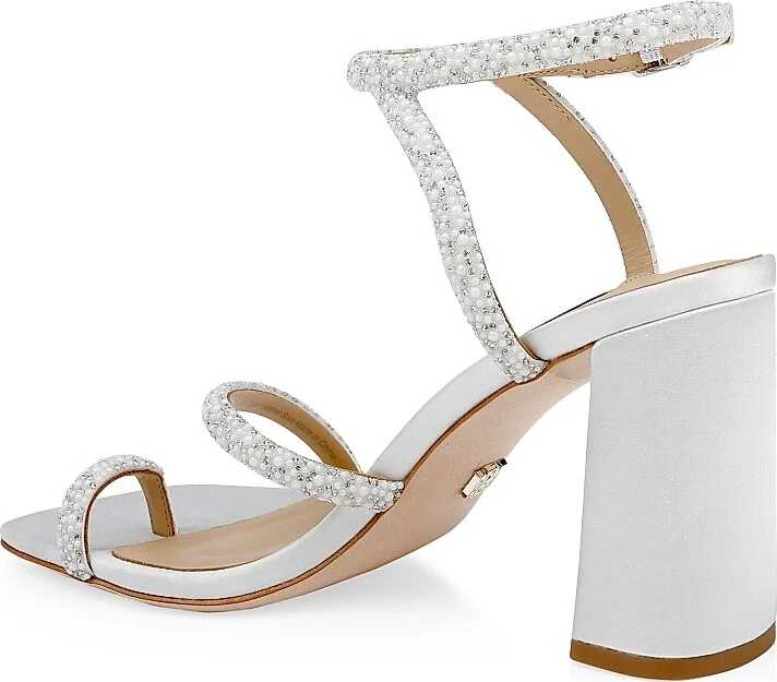 Women's Dalilah 85MM Embellished Satin Sandals - White - Size 5 - Image 3