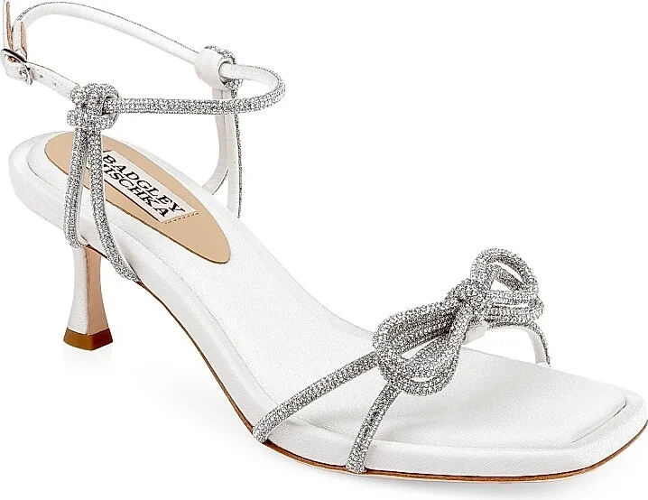 Women's Dandelion 60MM Crystal Bow Metallic Leather Sandals - White - Size 5.5 - Image 2