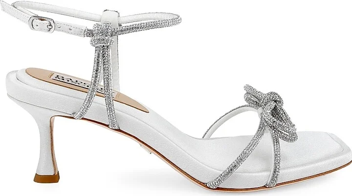 Women's Dandelion 60MM Crystal Bow Metallic Leather Sandals - White - Size 5.5
