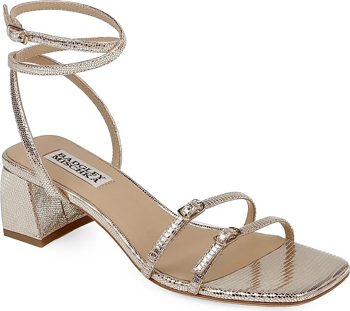 Women's Dania 50MM Embossed Metallic Leather Ankle-Wrap Sandals - Gold - Size 5.5 - Image 2