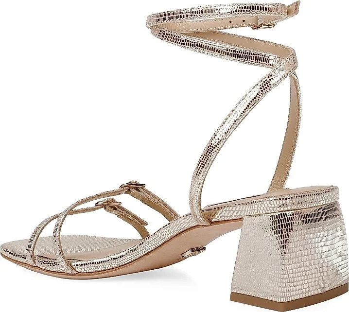 Women's Dania 50MM Embossed Metallic Leather Ankle-Wrap Sandals - Gold - Size 5.5 - Image 3