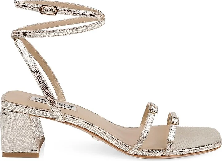 Women's Dania 50MM Embossed Metallic Leather Ankle-Wrap Sandals - Gold - Size 5.5