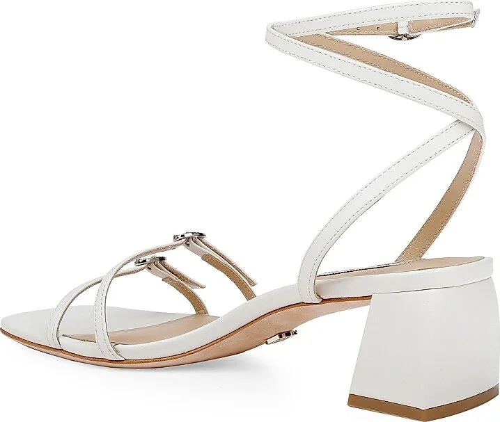 Women's Dania 50MM Leather Ankle-Wrap Sandals - White - Size 5.5 - Image 3