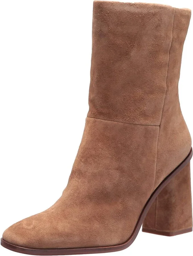 Women's Dantania Tan Suede Fashion Mid Calf Square Toe Block Heel Boots In Dogwood Tan