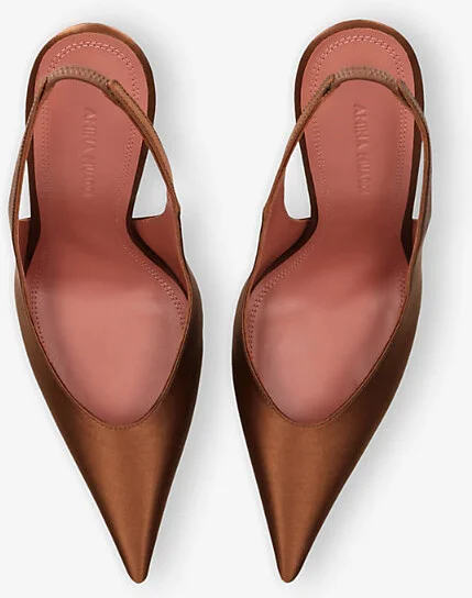 Womens Dark Brown Anok Slingback Satin Heeled Courts Eur 38/5 Uk Women - Image 2