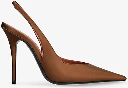 Womens Dark Brown Anok Slingback Satin Heeled Courts Eur 38/5 Uk Women