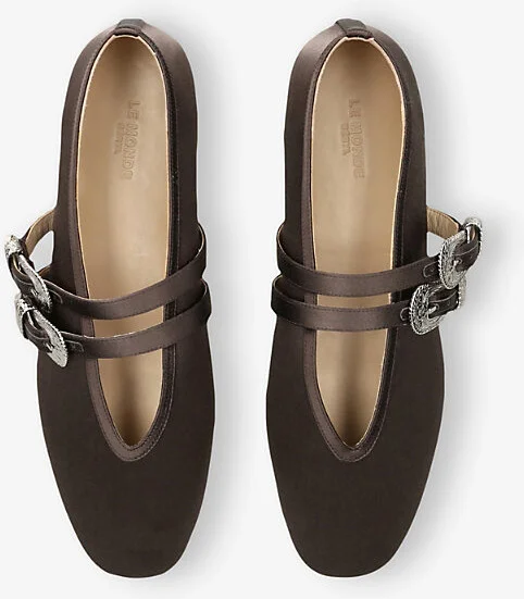 Womens Dark Brown Claudia Double-Buckle Satin Slippers Eur 38.5 / 5.5 Uk Women - Image 2