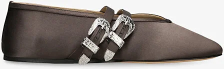 Womens Dark Brown Claudia Double-Buckle Satin Slippers Eur 38.5 / 5.5 Uk Women