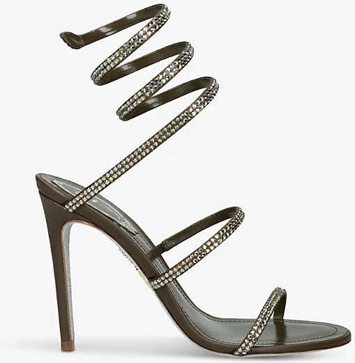 Womens Dark Brown Cleo II 105 Crystal-Embellished Leather Heeled Sandals Eur 39.5 / 6.5 Uk Women