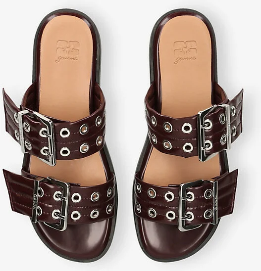 Womens Dark Brown Feminine Buckle Two-Strap Vegan Leather Sandals Eur 38/5 Uk Women - Image 2