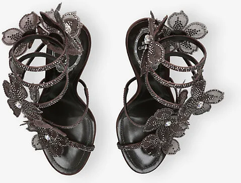 Womens Dark Brown Floral Cleo 105 Satin Heeled Sandals Eur 38/5 Uk Women - Image 2