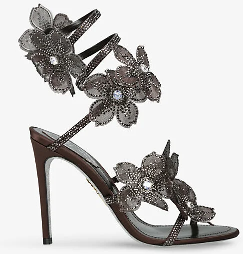 Womens Dark Brown Floral Cleo 105 Satin Heeled Sandals Eur 38/5 Uk Women