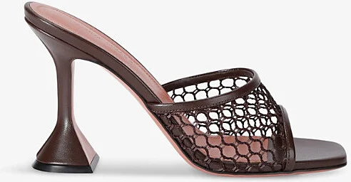 Womens Dark Brown Lupita Net-Strap Heeled Leather Mules Eur 41 / 8 Uk Women