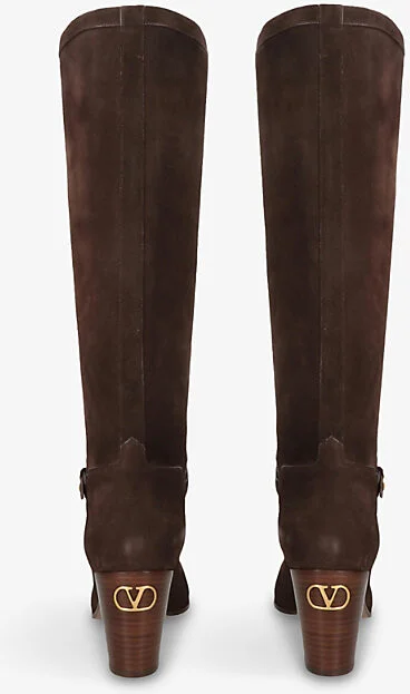 Womens Dark Brown Pattie 75 Suede Heeled Knee-High Boots Eur 41 / 8 Uk Women - Image 2