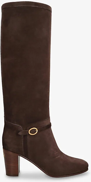 Womens Dark Brown Pattie 75 Suede Heeled Knee-High Boots Eur 41 / 8 Uk Women