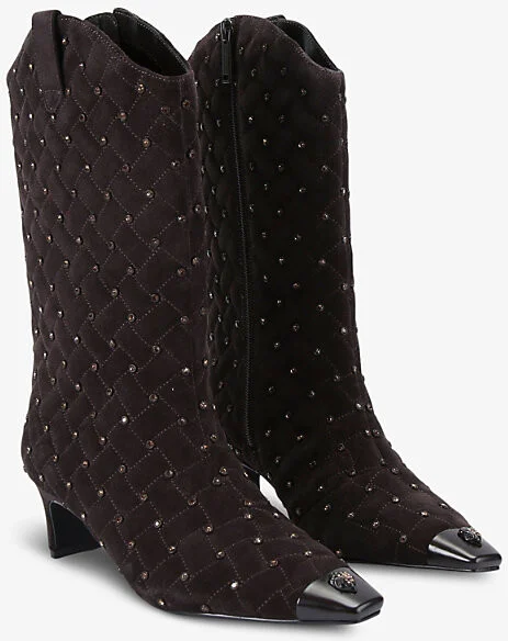 Womens Dark Brown Regent Crystal-Embellished Heeled Suede Calf Boots Eur 38/5 Uk Women - Image 2