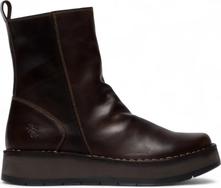 Womens Dark Brown RENO053FLY Leather Zip Up Platform Comfort Ankle Boots